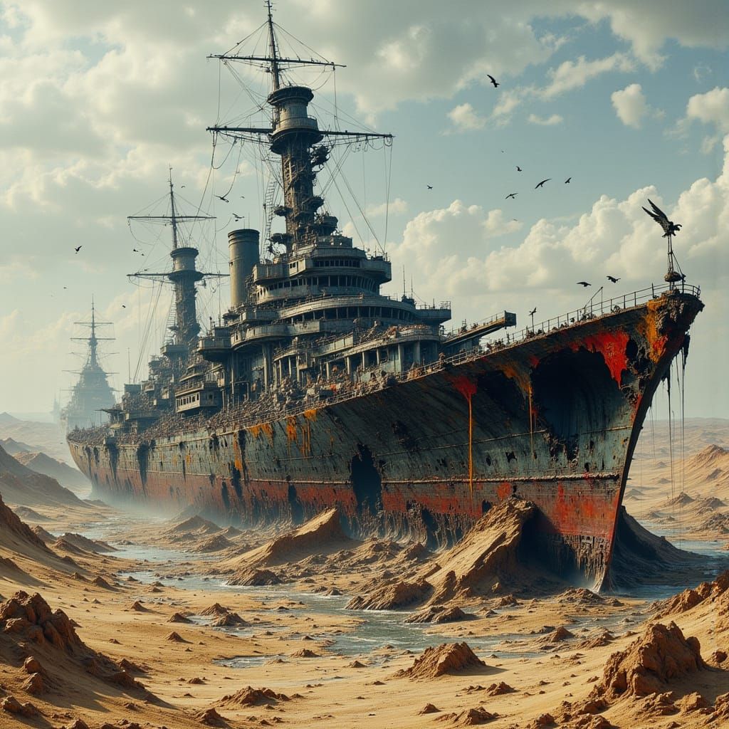 Rusted Battleships in Dried Seabeds, a Haunting Graveyard