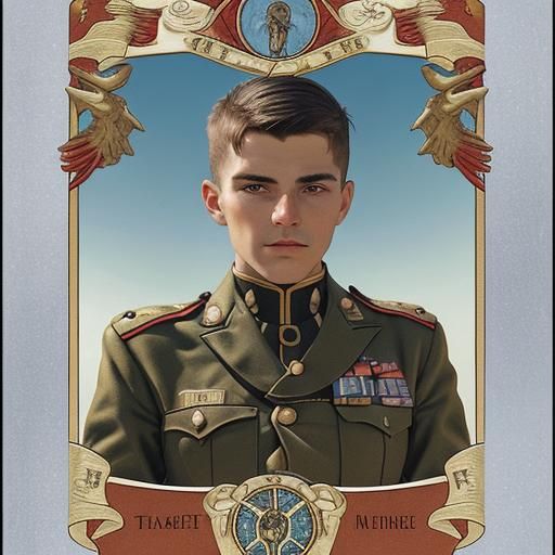 Soldier Portrait in Rider-Waite Tarot Style