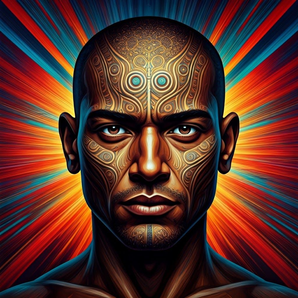 Ethereal Surrealist Portrait in Vibrant Geometric Abstractio...