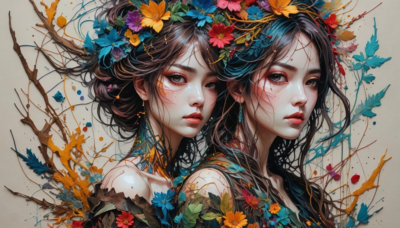 Embroidered Woman: Surreal Textile Art in Anime Style