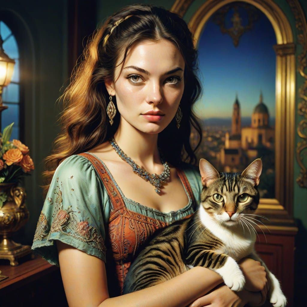 Young Woman With Cat
