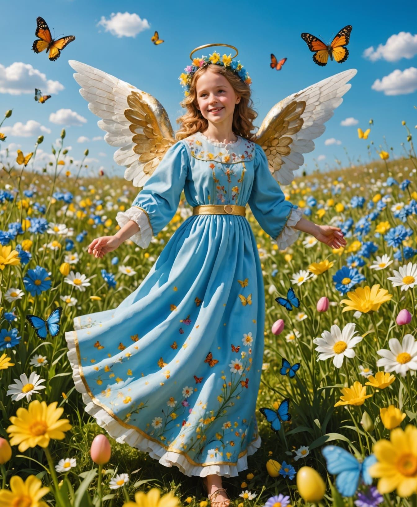 Joyful Easter Angel in a Vibrant Spring Meadow