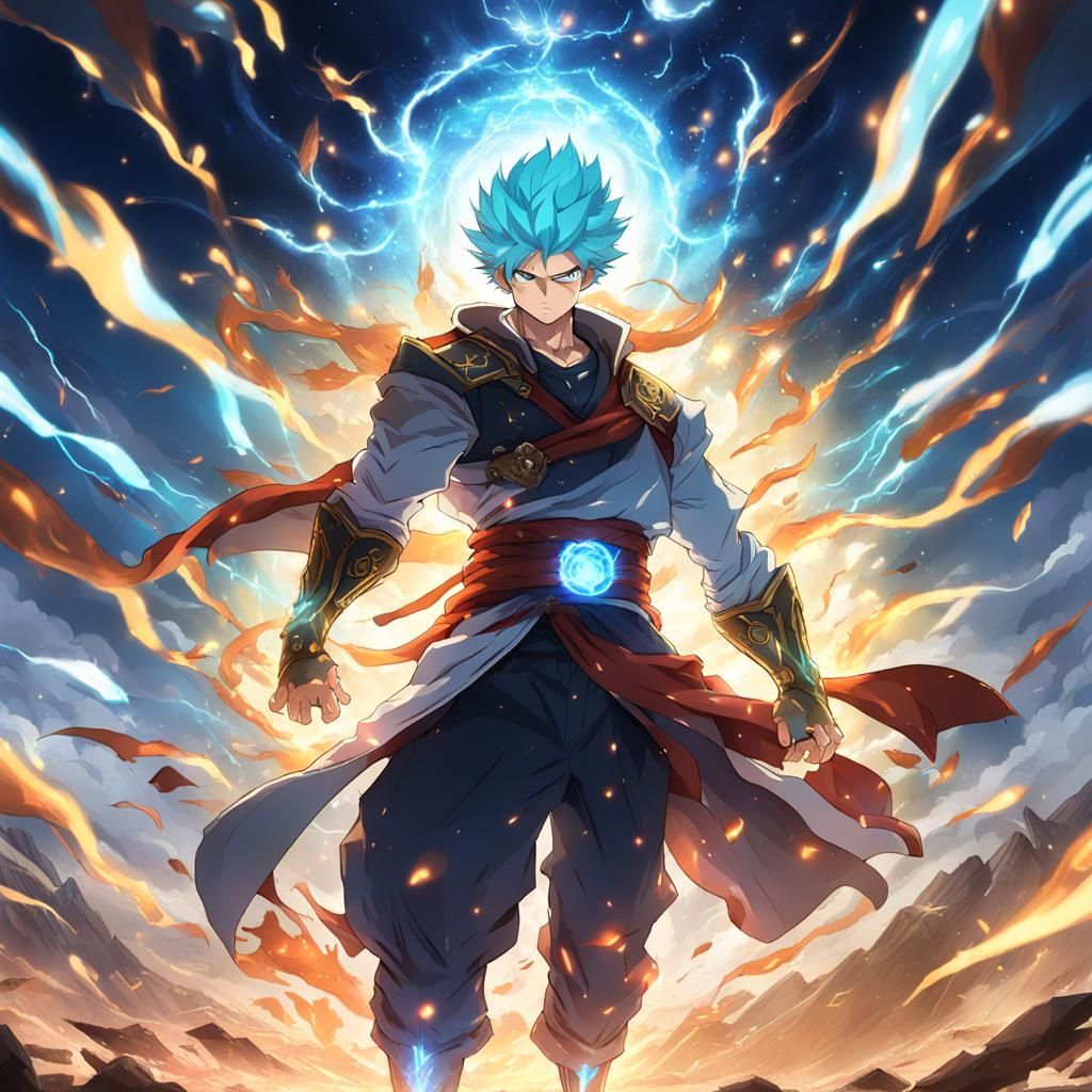 Anime Character Gathering Energy with Glowing Aura