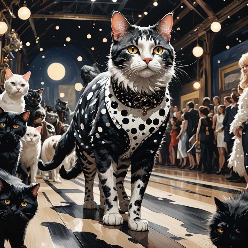 Polka Dot Cat Strutting Runway, Rutkowski Style