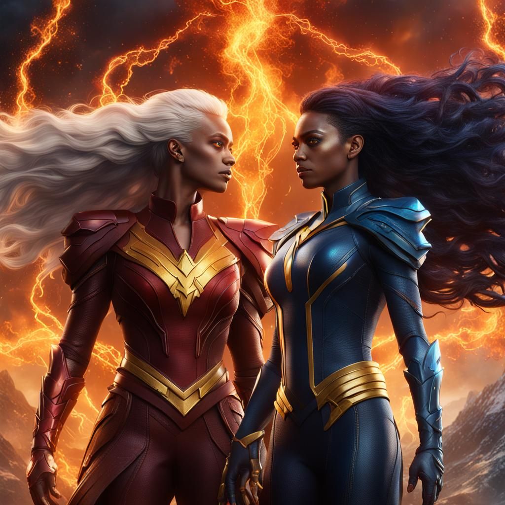 Dark Phoenix Women in Storm, Detailed Fantasy Art