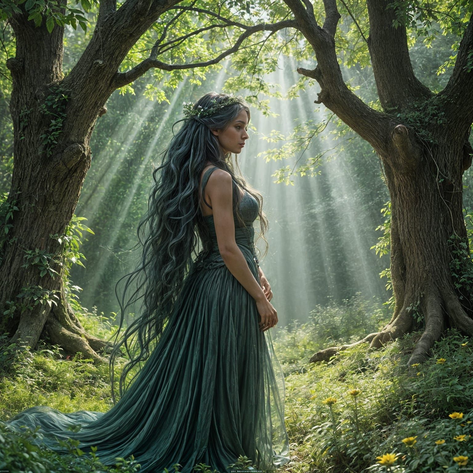 Ethereal Forest Goddess in Art Nouveau Style