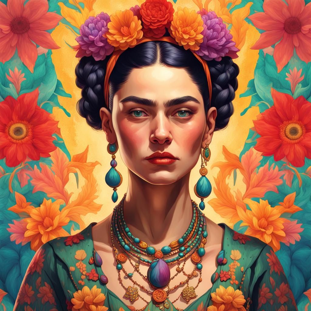 Bright Digital Pattern Inspired by Frida Kahlo