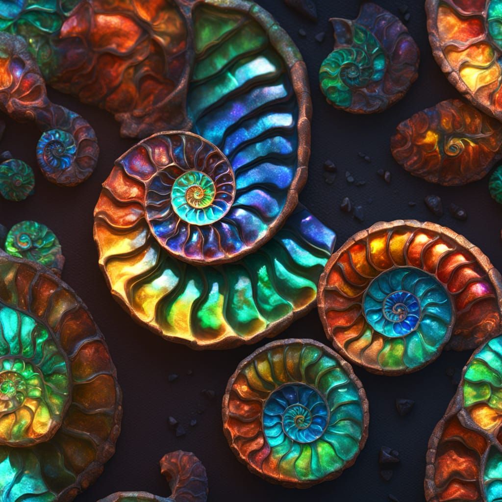 Opalescent Ammonite Fossil in Pixar Style