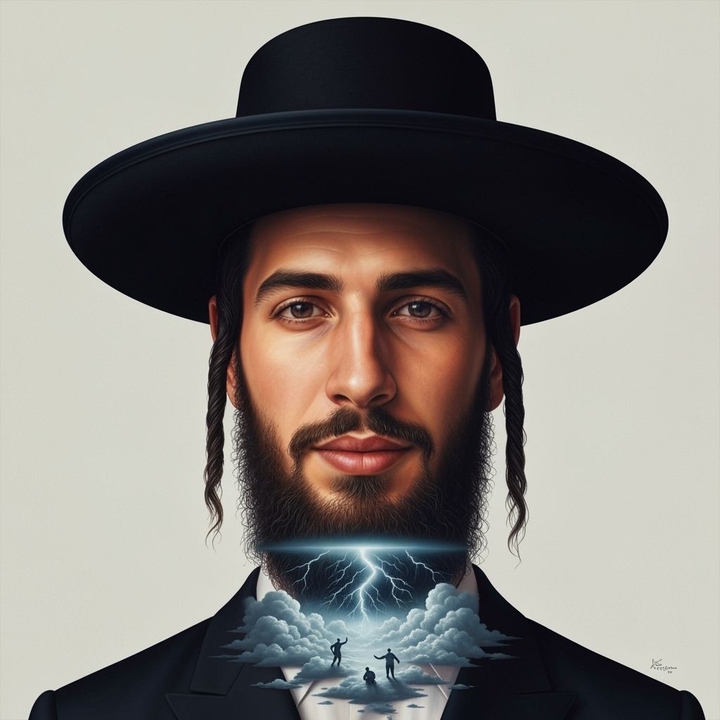 Haredi Man Portrait with Storm, James Jean Style