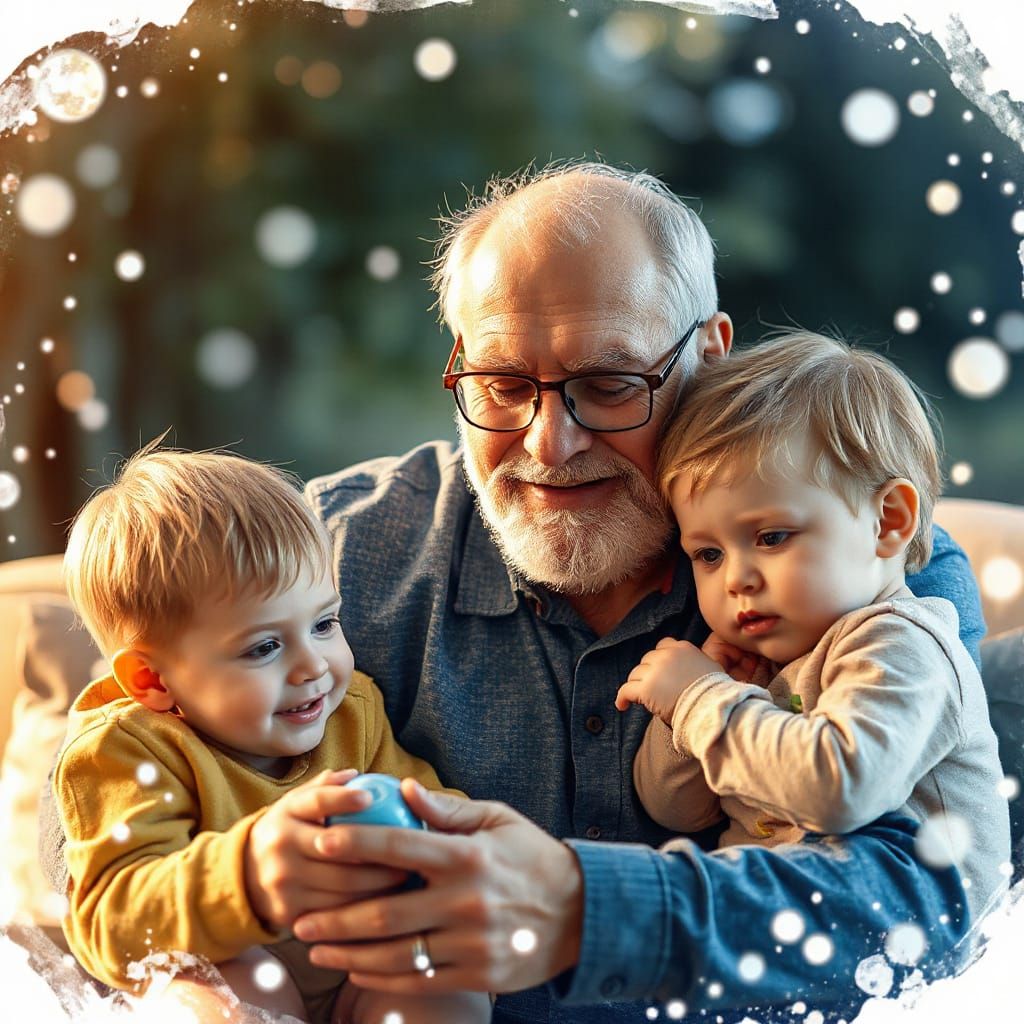 Whimsical Grandpa Portrait in Vibrant Watercolor Style