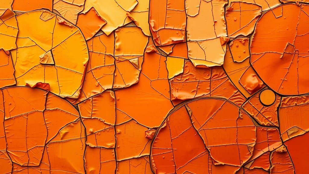 Cubist Painting in Shades of Orange