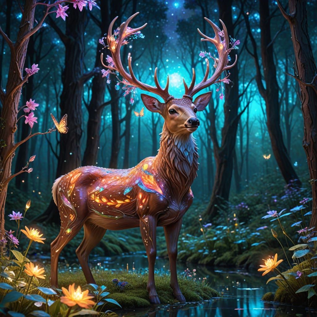 Glass Deer in Fey Forest, Astral Illustration