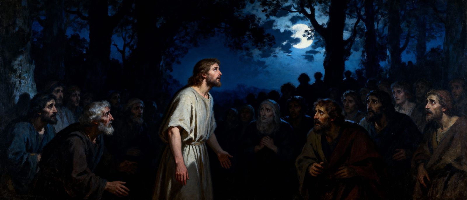 Biblical Man Sees Through Dark Forest Crowd