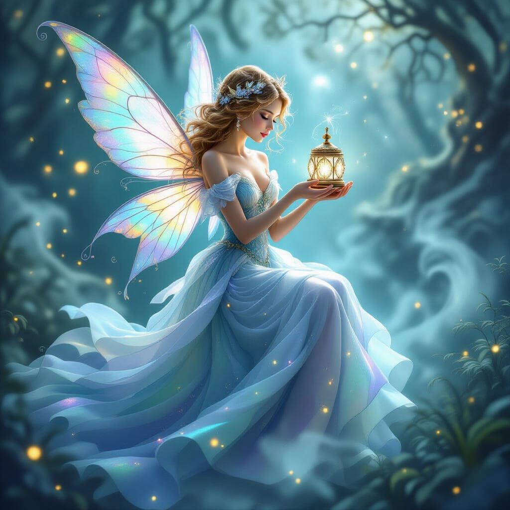Whimsical Fairy with Music Box in Dreamlike Style