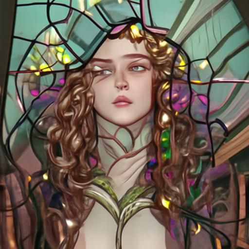 Stained Glass Portrait of Medusa in Art Nouveau Style