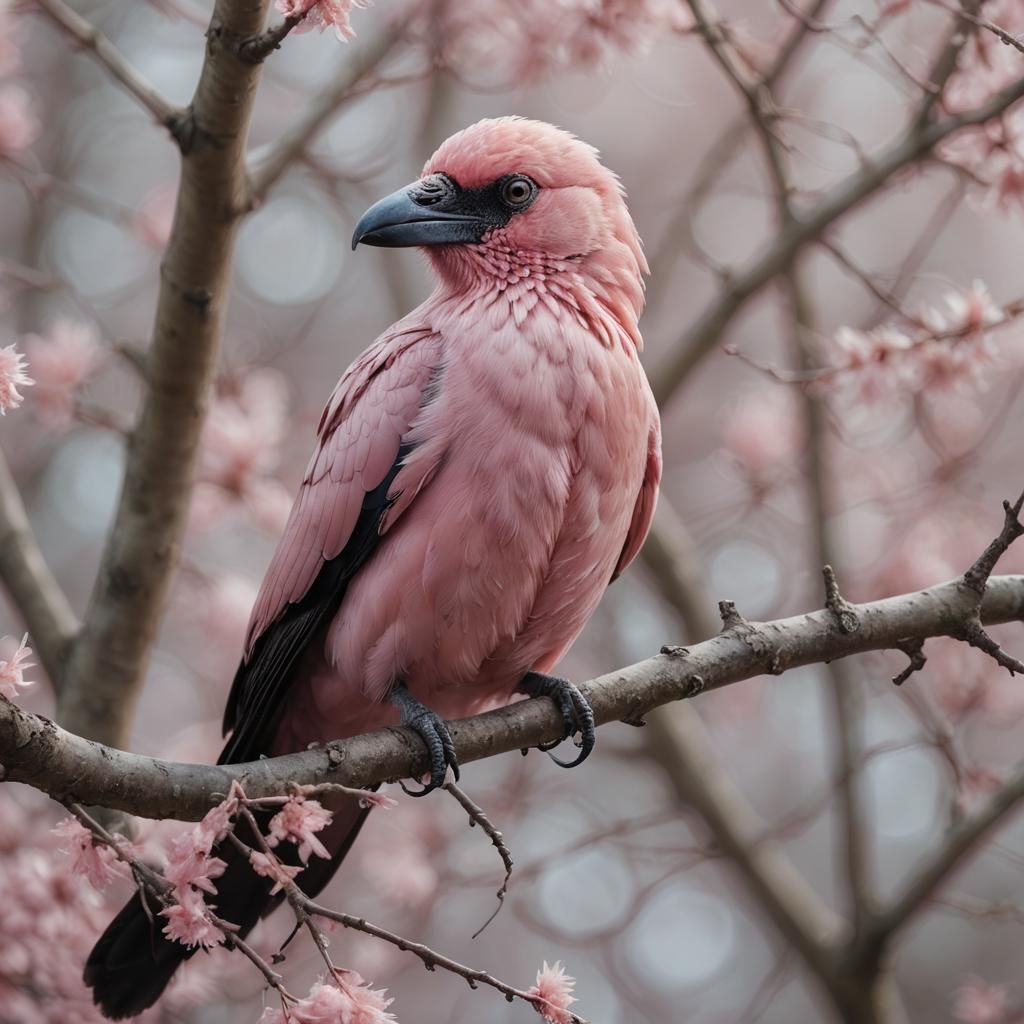 Hyper-Realistic Pink Crow Portrait in Macro Photography