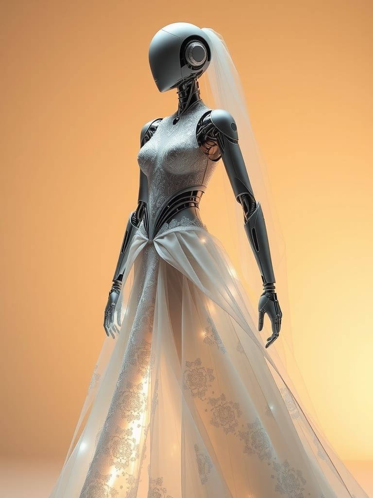 Futuristic Robot Bride in Avant-Garde Wedding Gown