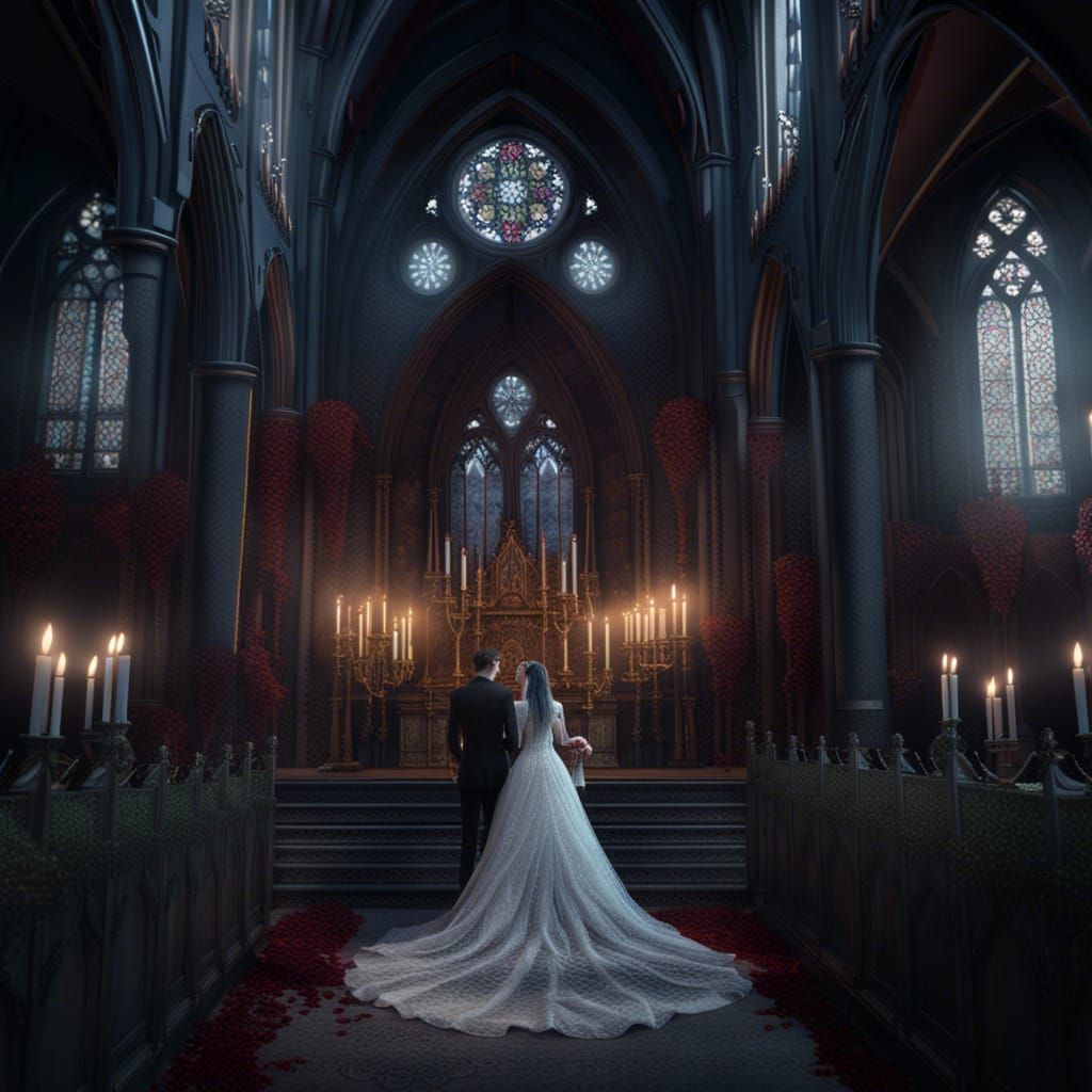 Gothic Wedding with Bride: Detailed Matte Painting