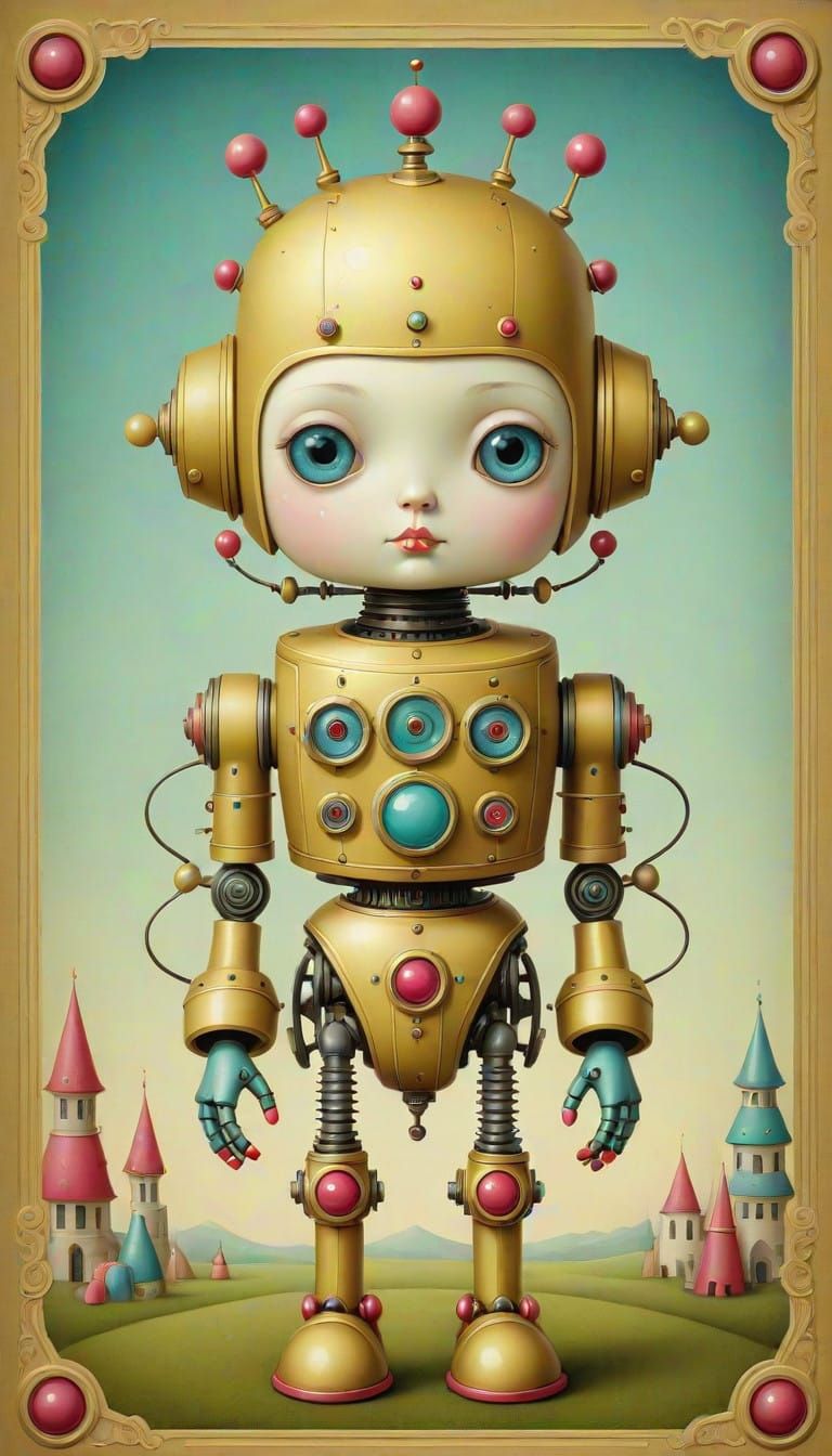 Whimsical Mechanical Robot in Triadic Colors