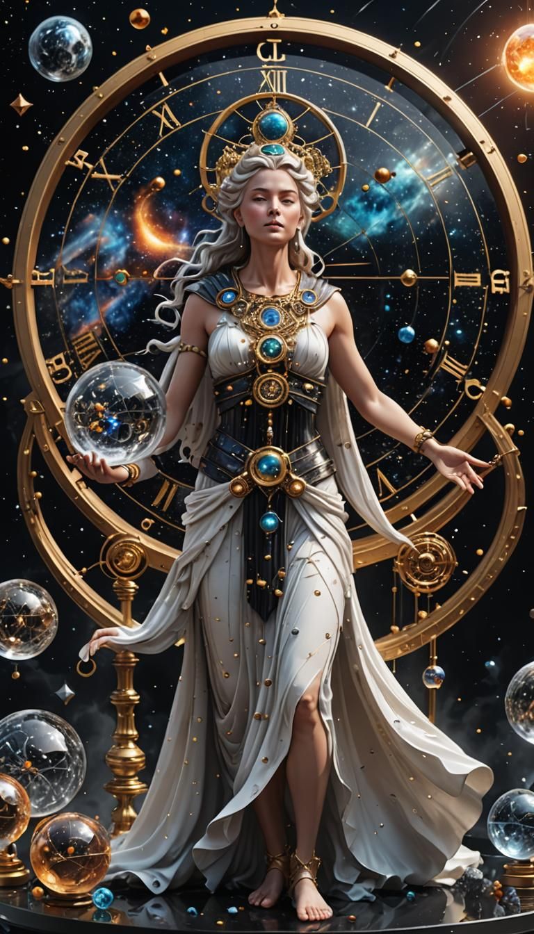 Goddess Dreams with Crystal Atom Model and Galaxies