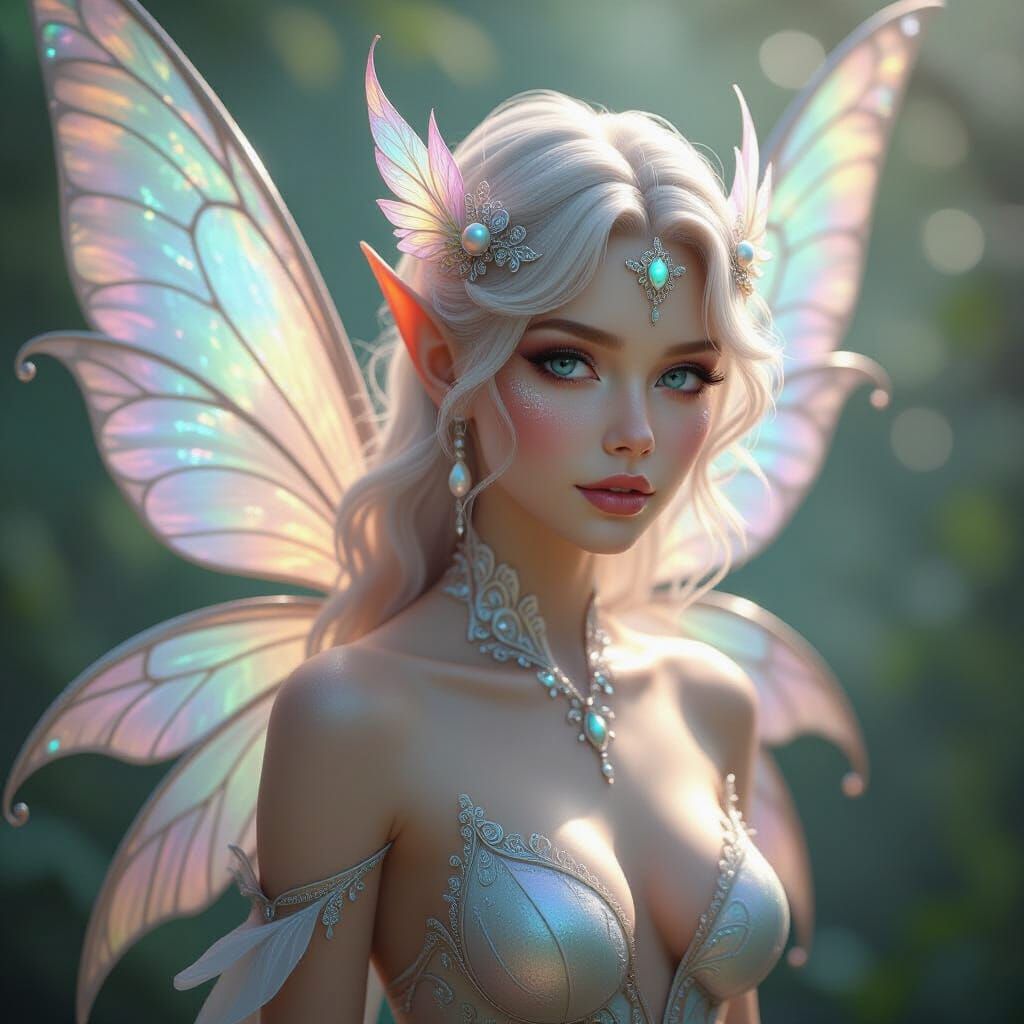 Ethereal Fairy with Pearlescent Skin and Shimmering Wings