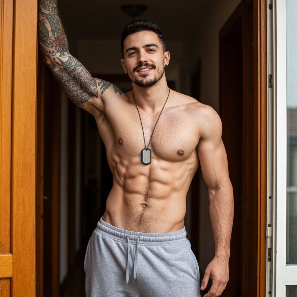 Muscular Athlete Poses Confidently Indoors