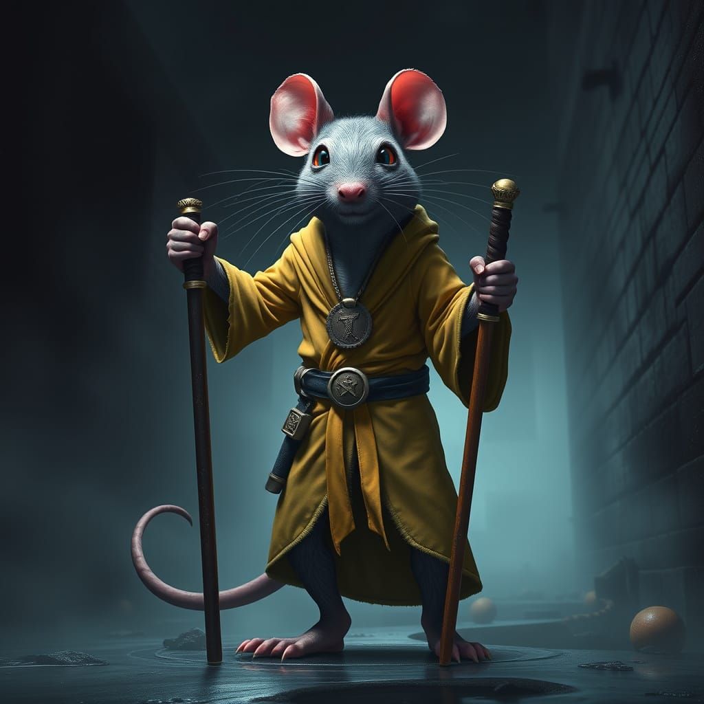 Heroic Mutant Rat in Smokey Sewer, Matte Painting