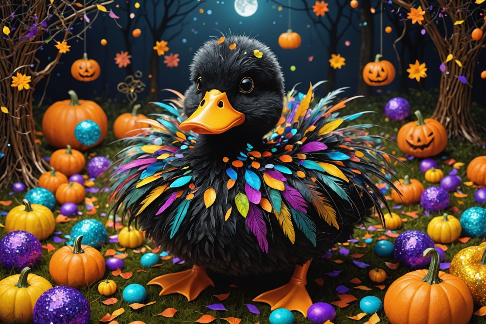 Whimsical Halloween Duck Spider in Tiffany Style