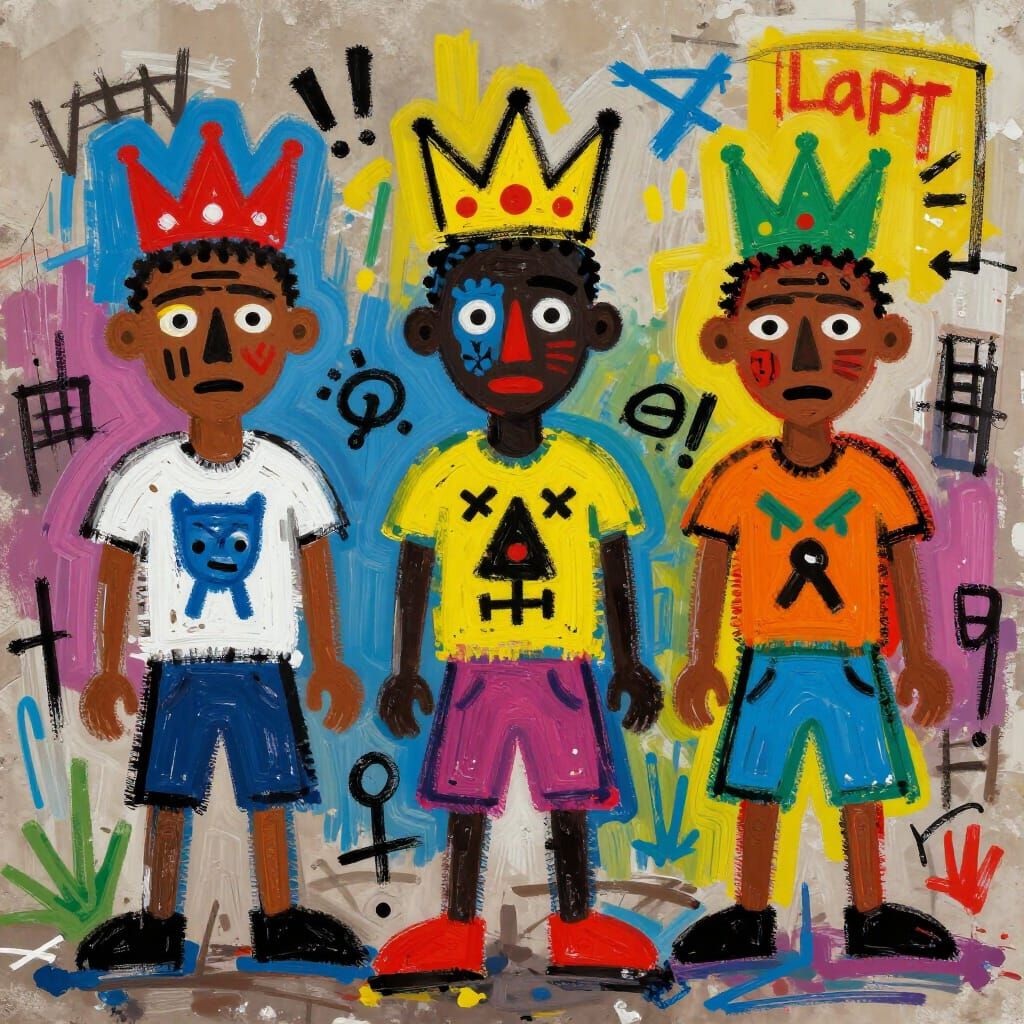 Haitian Children in Basquiat Expressionist Style