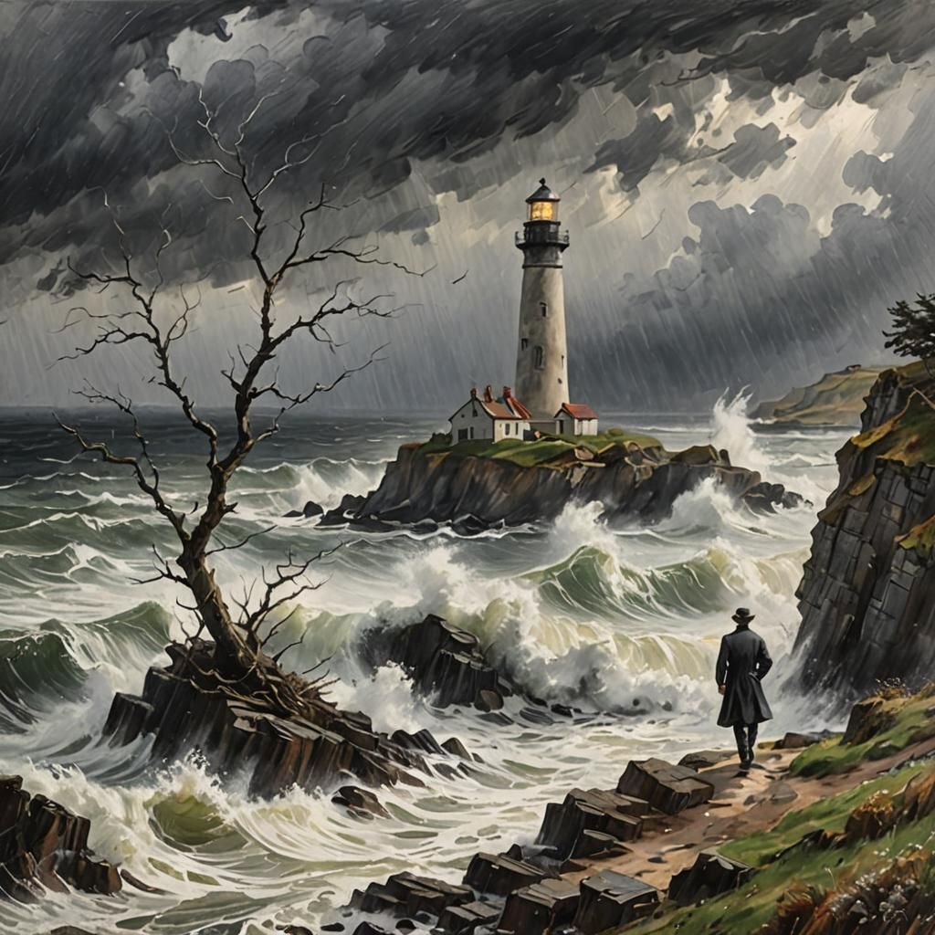 Stormy Coastline Sketch in Impressionist Style