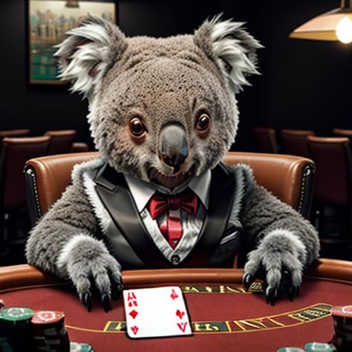 Anthropomorphic Koalas Playing Poker Game