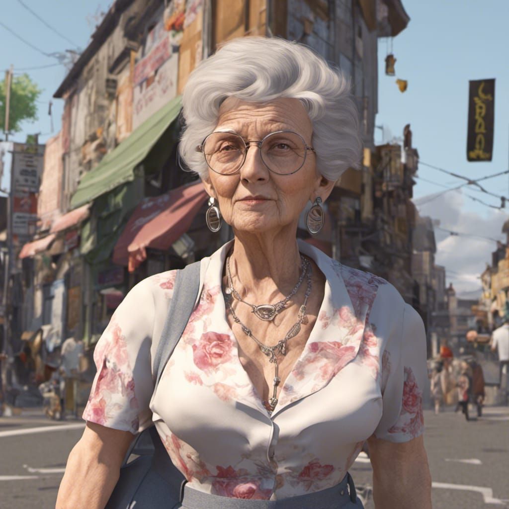 4K Portrait of Street Performer as Grandma