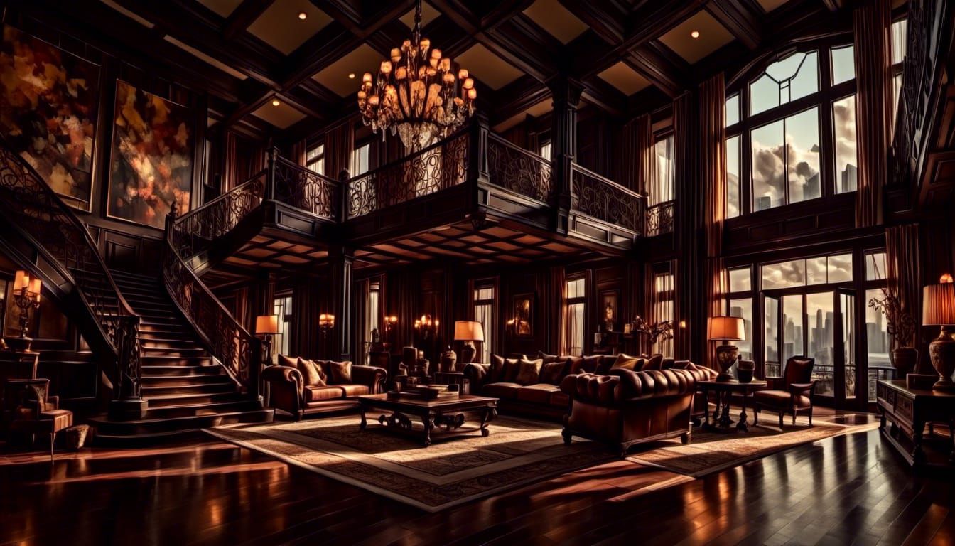 Modern Mansion Interior in Comic Book Style