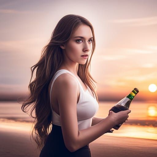 Drunk Girl with Bottle in Early Morning Light