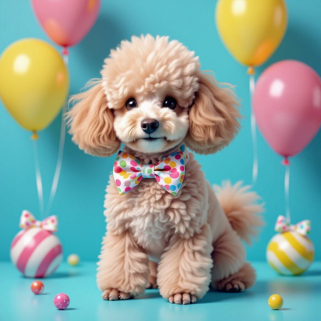 Candy Art Poodle Balloons on Blue Background