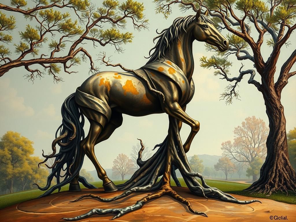 Surreal Horse Sculpture in Dreamlike Metal Curves