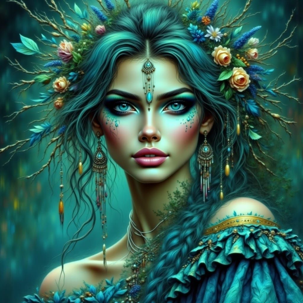 Alien Goddess with Lavender Eyes in Expressionist Style