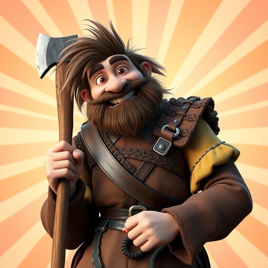 Stylized 3D Digital Art of Happy Hairy Human in Hazel Armor