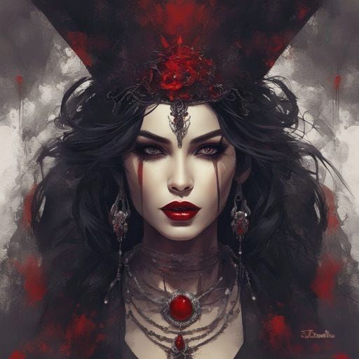 Voodoo Witch with Dark Hair and Red Lips