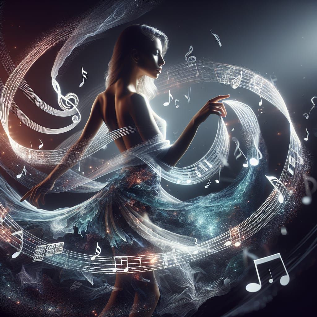Woman with Silk Scarf Creating Music Spiral
