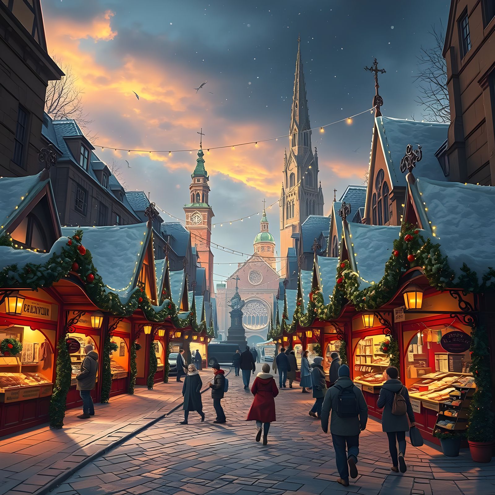 Christmas Market at Night: Fantasy Concept Art