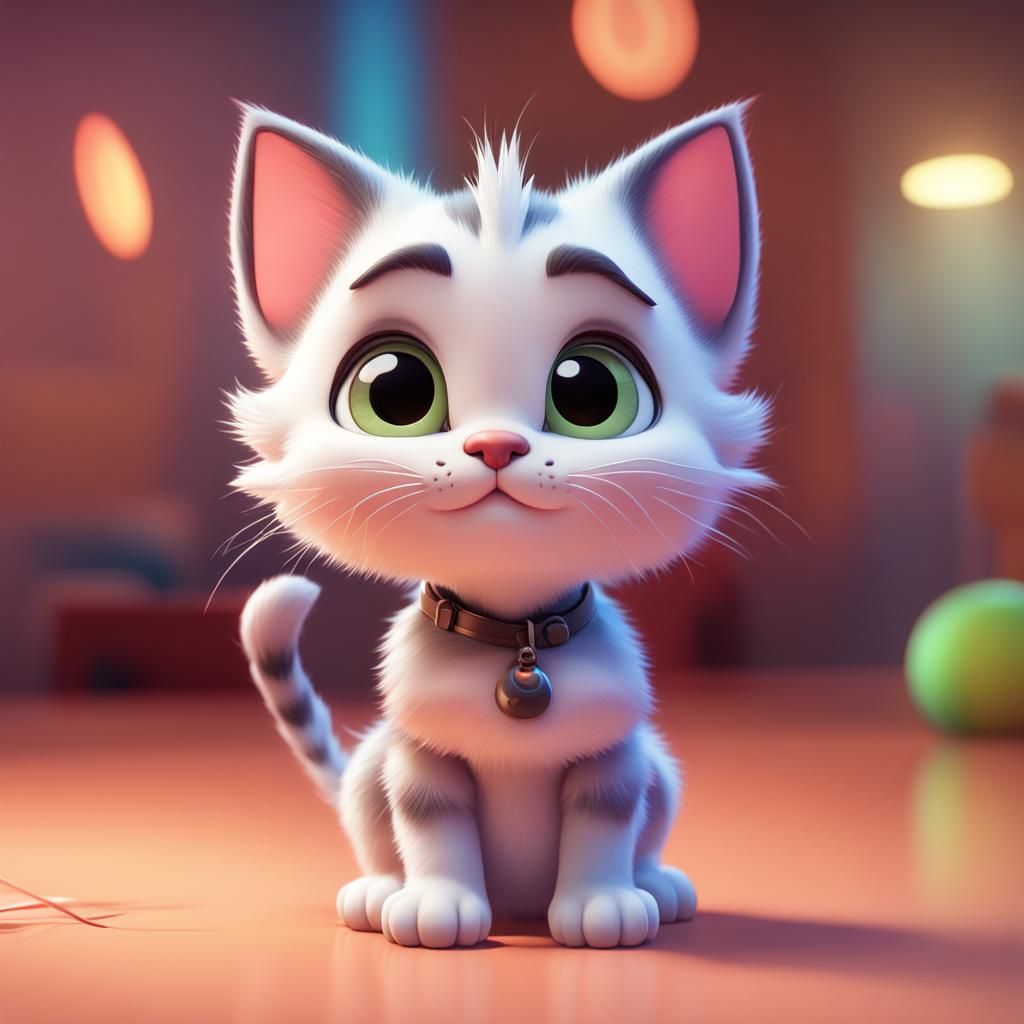 Cutest chibi adorable kitten, Pixar, Disney, concept art, 3d...