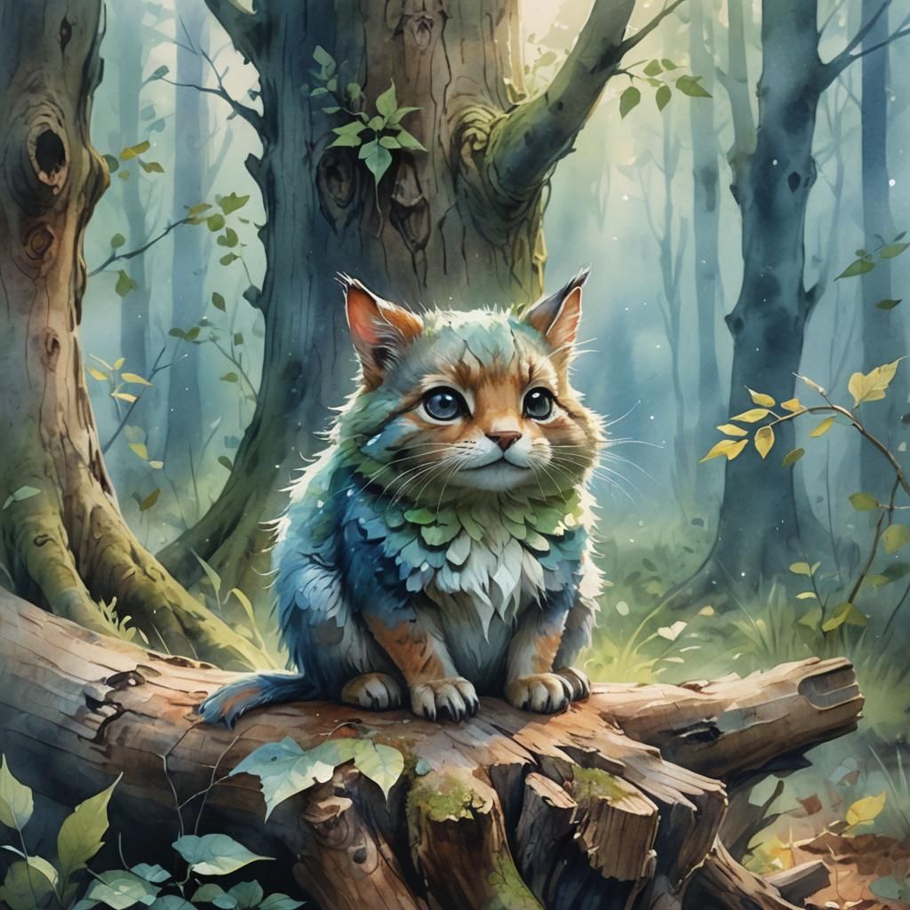 Misty Forest Coony Portrait in Watercolor Style