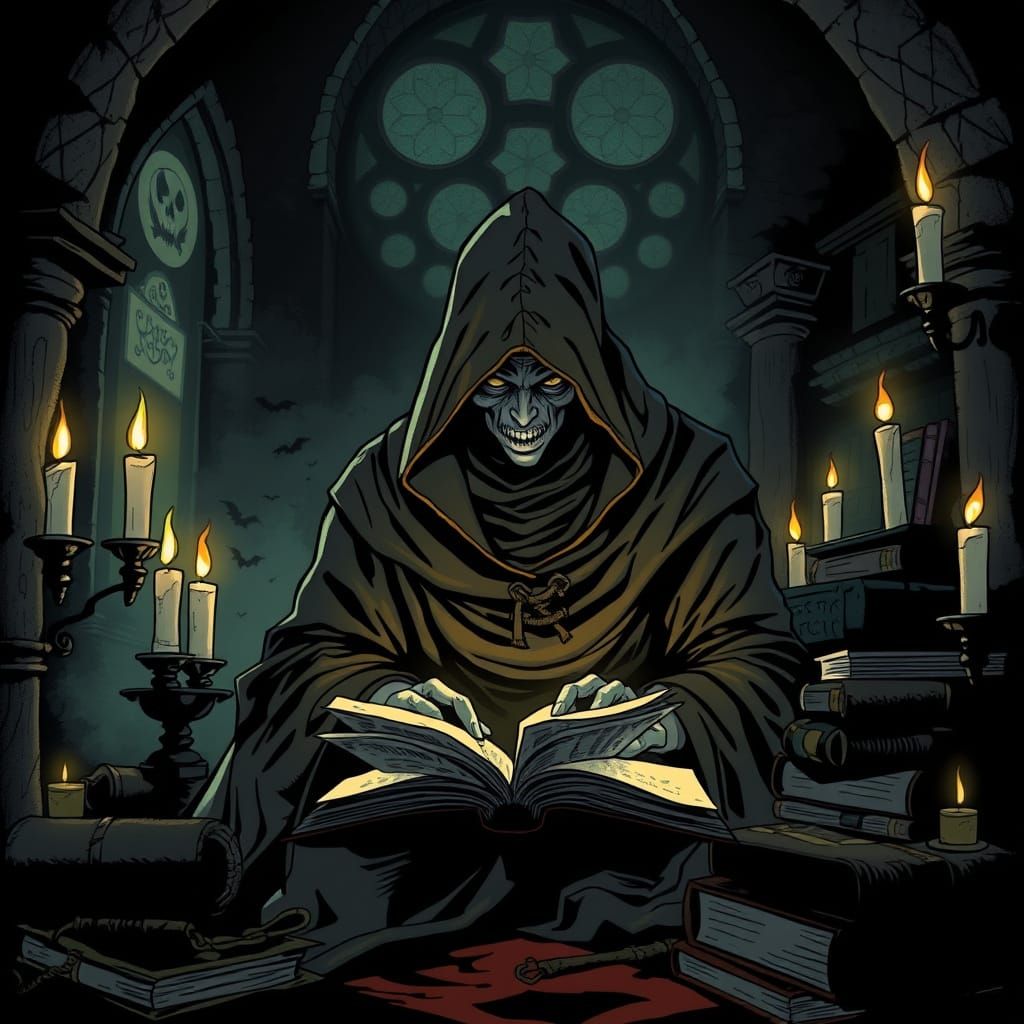 Ominous Mastermind Plotting in Gothic Lair