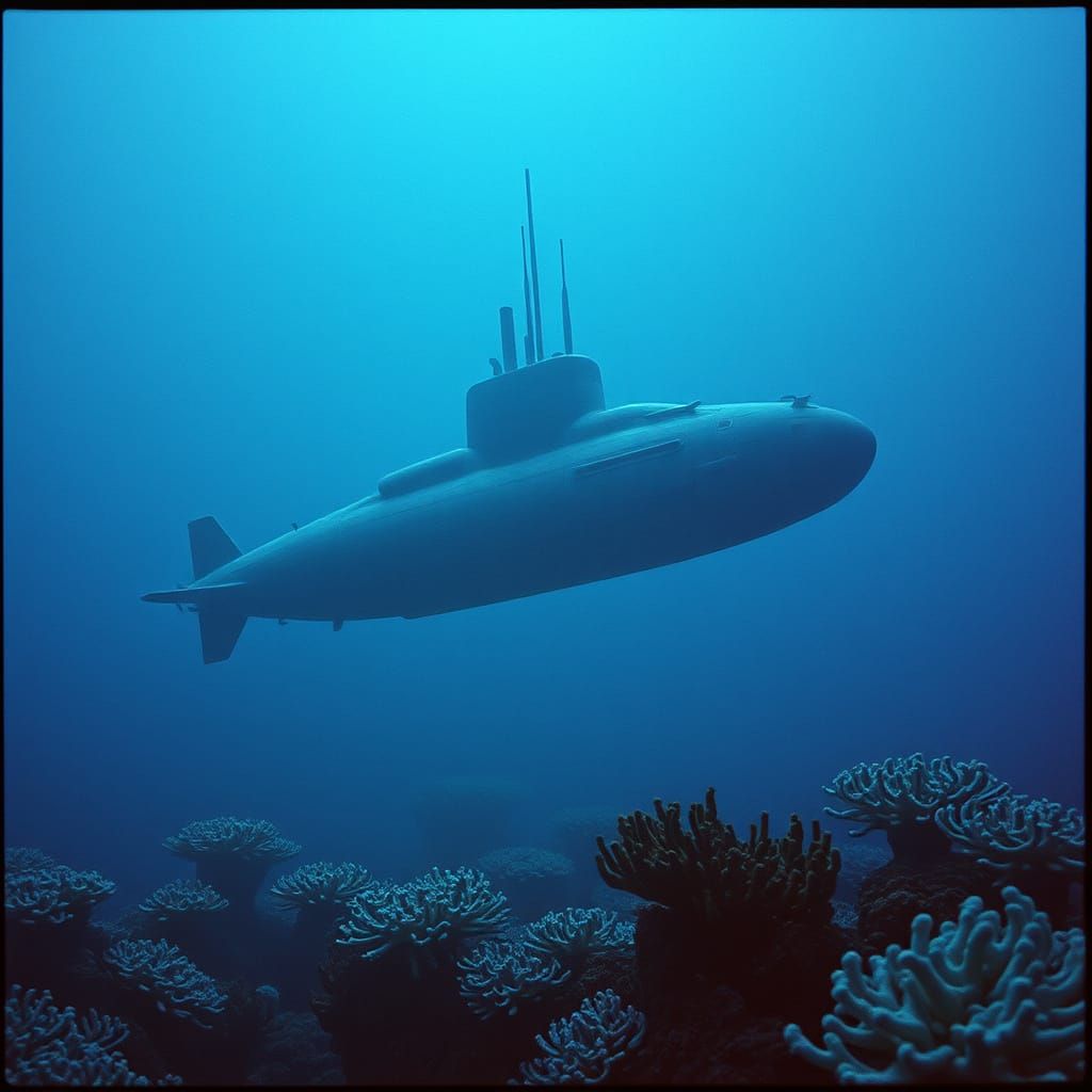 Submarine Glides Through Bioluminescent Alien Ocean