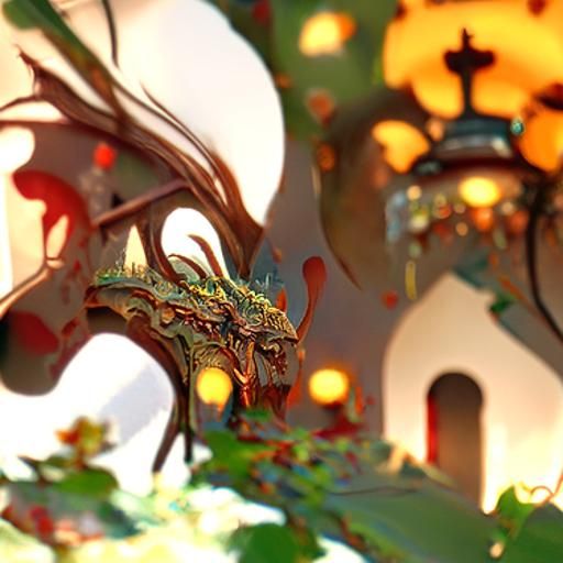 Fairy Town Guarded by Dragons: Digital Art