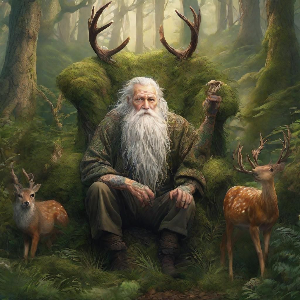 Ancient Celtic Forest King with Deer Antlers