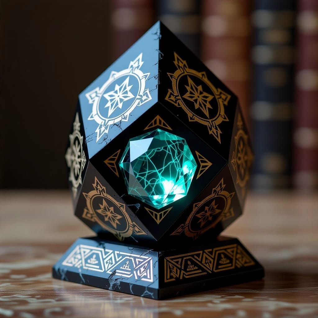 Octahedral Holocron with Viridian Core in Futuristic Style