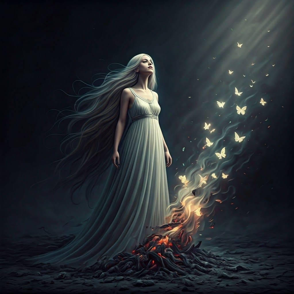 Ethereal Woman Reborn as Butterflies in Pop Surrealism