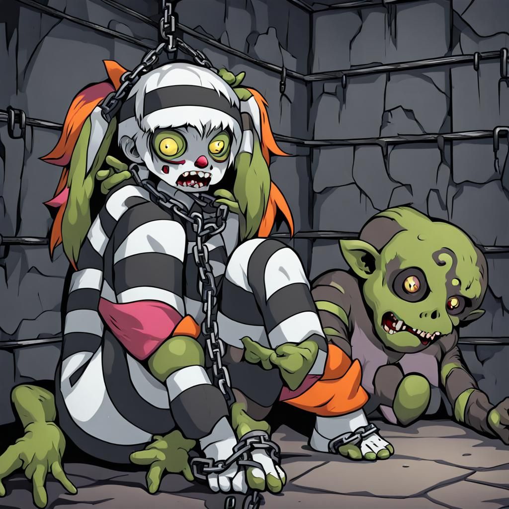 Grotesque Zombie Monkey Clown Prisoner in Dungeon